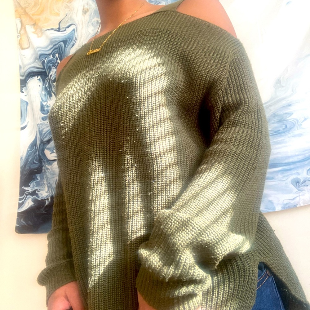 Green Off the Shoulder Sweater